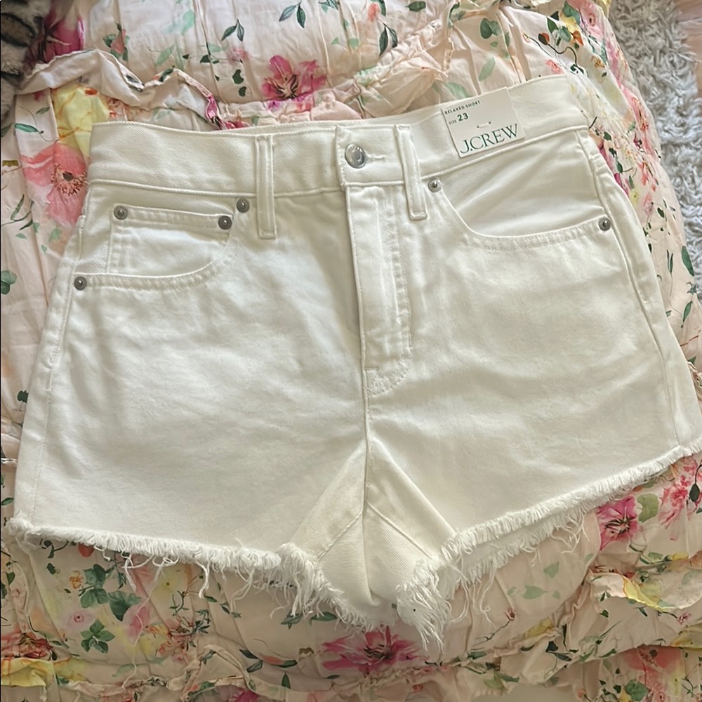 J. Crew White Jean Shorts Frayed Hem